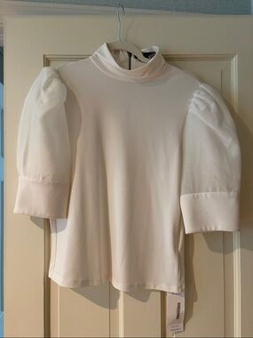 Alice + Olivia Cream Puff-Sleeve Mock Neck Blouse size xl